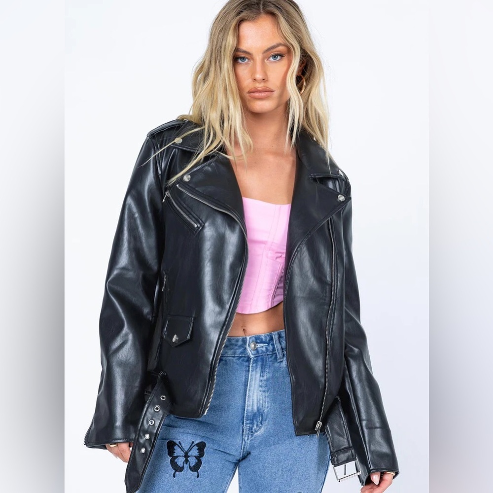 BNWT Princess Polly Black Breakeven PU Jacket Biker Motorcycle Vegan Leather